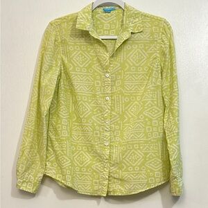 J. McLaughlin Women’s Citron Green and White Button Down Shirt, Size 4
